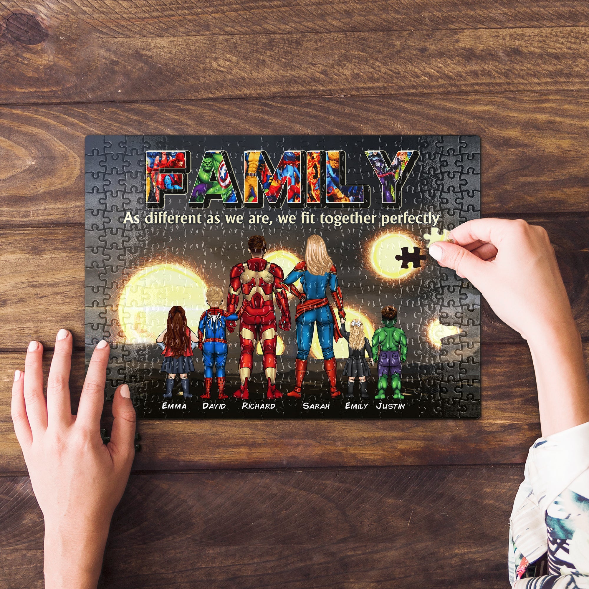 Personalized Superhero Family Jigsaw Puzzle - We Fit Together Perfectly Wood Sign PopCulturePrints