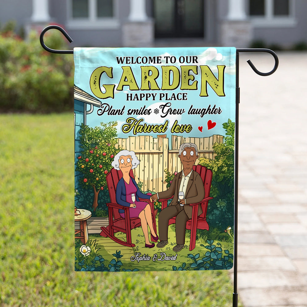 Welcome to Our Garden - Personalized Couple Garden Flag Garden Flag PopCulturePrints