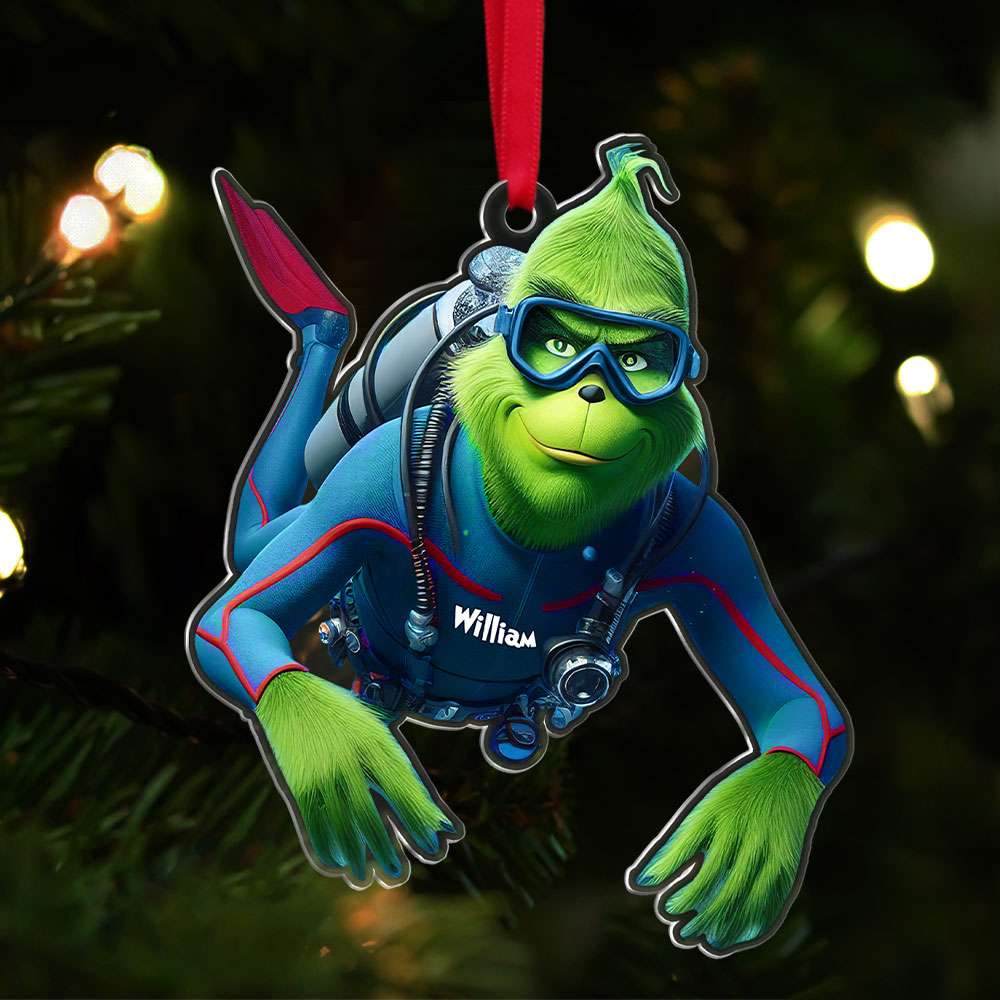 Customized Green Monster Scuba Diving Christmas Ornament