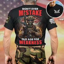 Load image into Gallery viewer, Don&#39;t Ever Mistake Old Age for Weakness - Personalized Old Warrior 3D Shirt AOP Products PopCulturePrints
