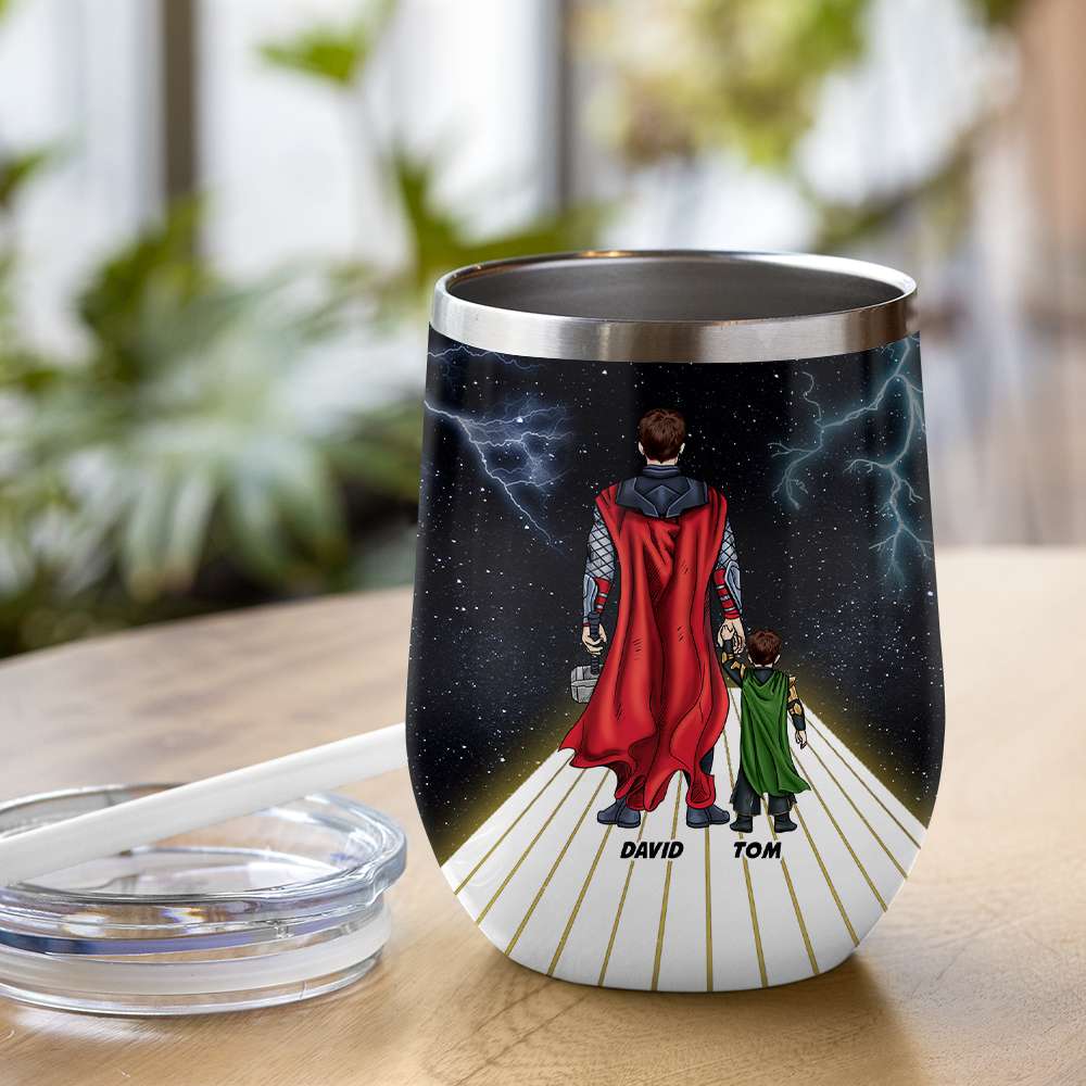 Personalized Super Dad & Kid Wine Tumbler Wine Tumbler PopCulturePrints