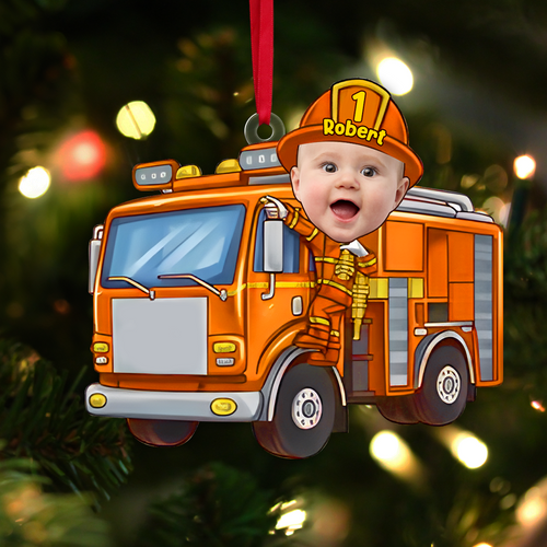 Personalized Firefighter Christmas Ornament for Kids - Funny Custom Photo Gift Ornament PopCulturePrints