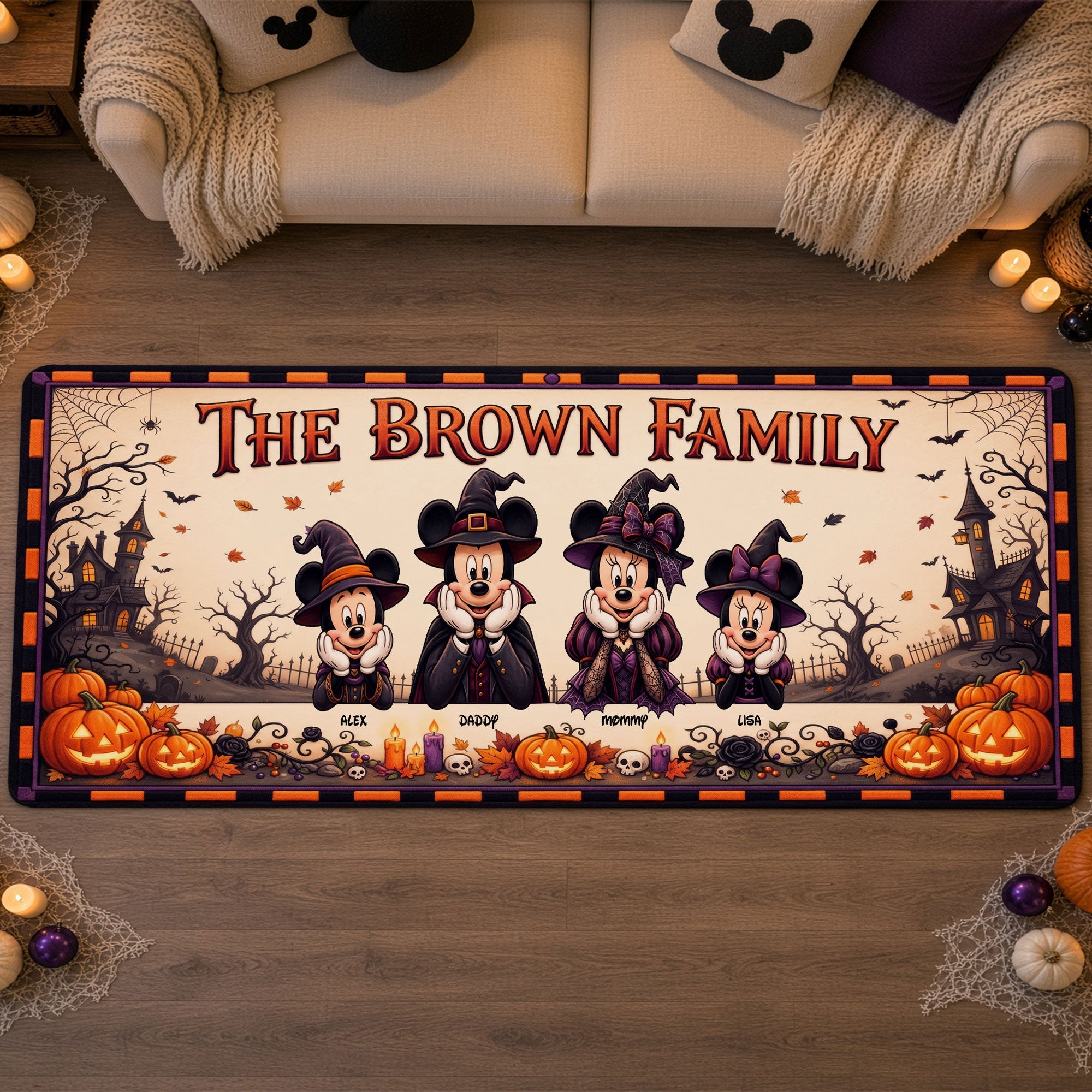 Celebrate Halloween with Family: Spooky Mouse Family Personalized Runner Rug