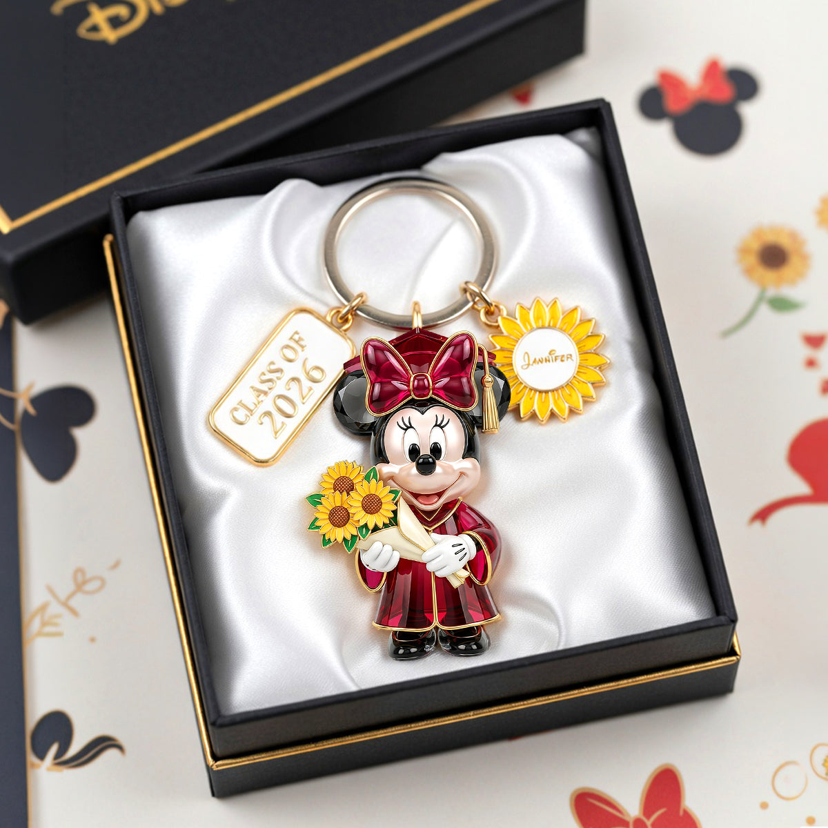 "Celebrate Your Achievement with Joy!" - Custom Sunflower Graduate Keychain - Personalized Gift for Graduates, Friends, Family Keychains PopCulturePrints