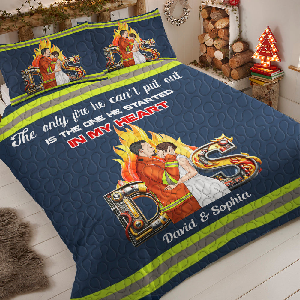 Custom Firefighter Lover Quilt for Couples - Personalized Bed Set | Valentine's Day Gifts Blanket PopCulturePrints