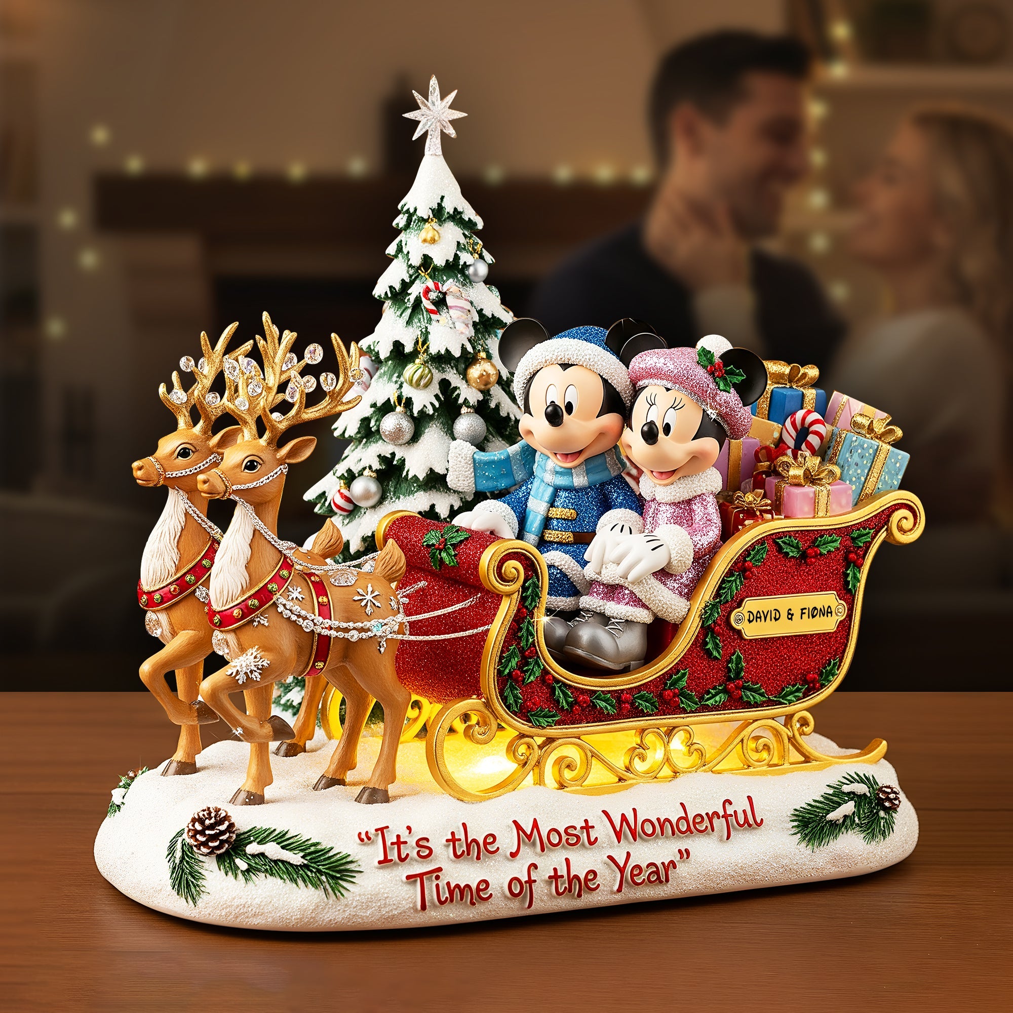 “It’s the Most Wonderful Time of the Year” - Personalized Couple Reindeer Sleigh Acrylic Plaque - Perfect Gift for Couples, Friends, and Family this Christmas Shaped Plaques PopCulturePrints