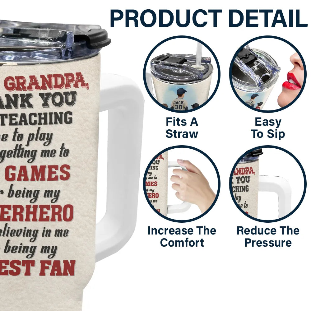 Dear Baseball Dad, Thank You for Teaching Me - Personalized 40oz Tumbler with Straw for Dads and Grandpas Tumbler PopCulturePrints