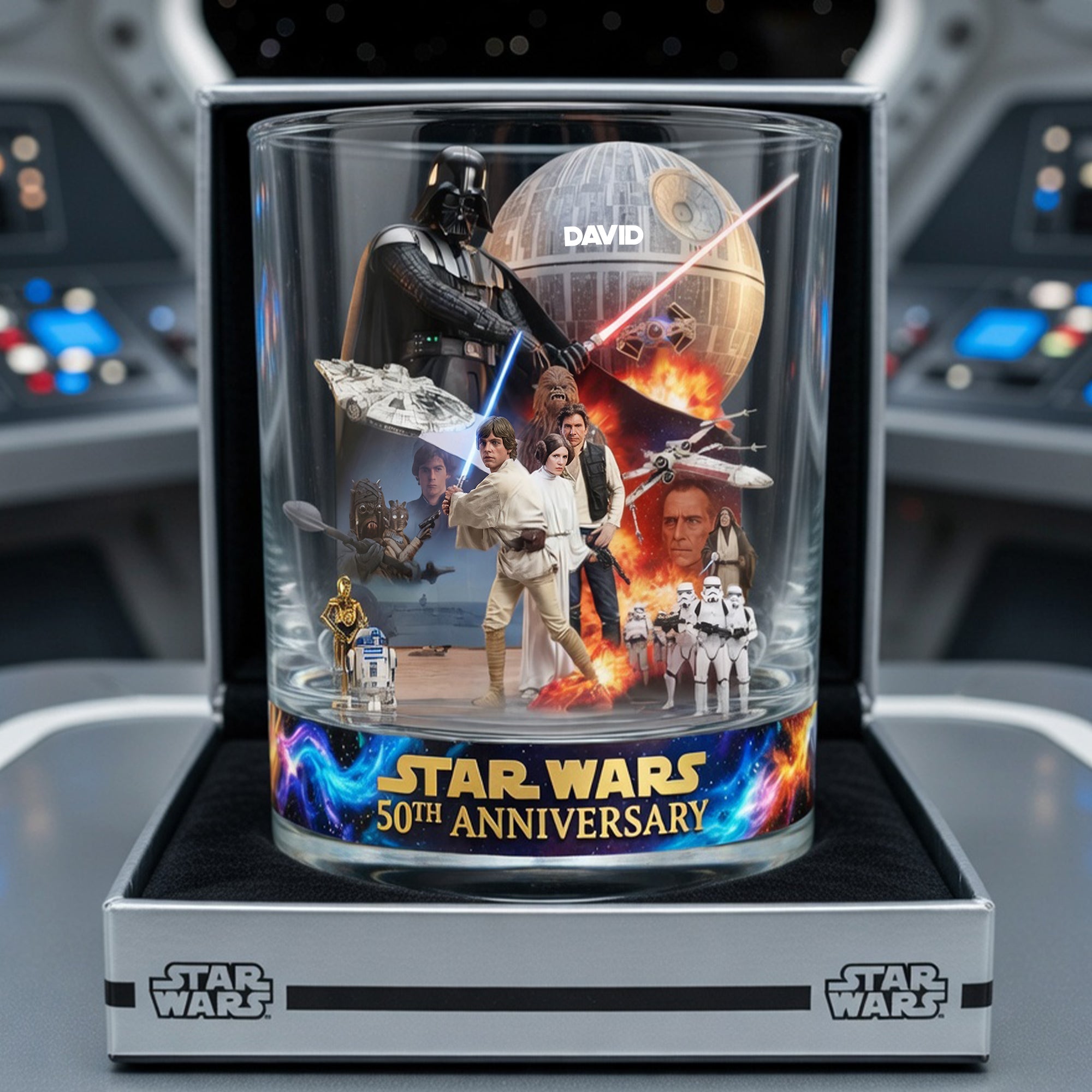 Embrace the Force: Personalized 50th Anniversary Star Wars Round Glass Glass PopCulturePrints