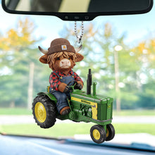 Load image into Gallery viewer, &quot;Bring a Smile to Farmers&#39; Faces&quot; - Personalized Highland Cow Car Ornament - Custom Gift for Farmers, Dads, and Agriculture Lovers Ornament PopCulturePrints
