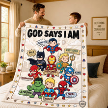 Load image into Gallery viewer, God Says I Am - Faith Inspired Kids Blanket | Personalized Gifts for Christian Kids Blanket PopCulturePrints
