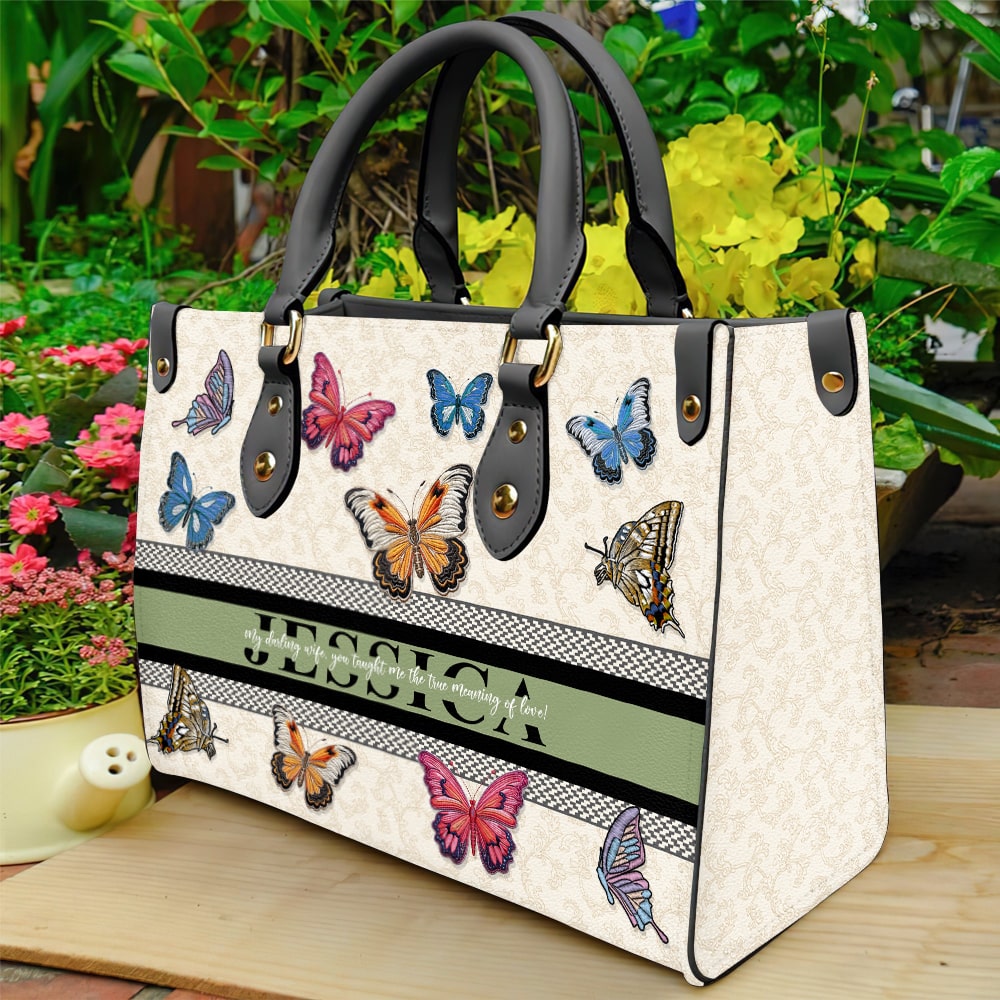 My Loving Wife - Personalised Butterfly Leather Bag - Meaningful Gift for Her Leather Bag PopCulturePrints
