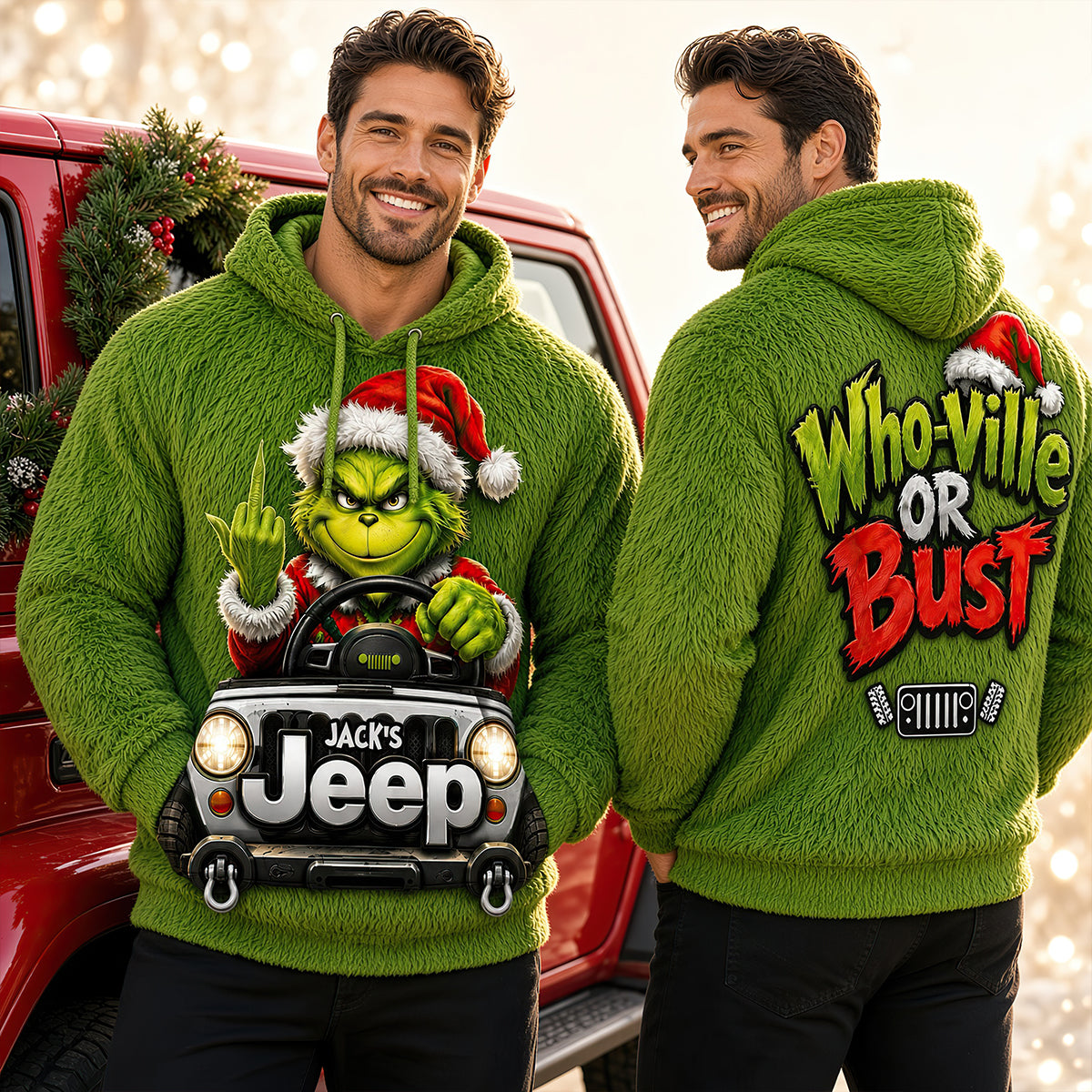 “Who-Ville or Bust”: Personalized Grinch Off-Road Journey 3D Shirt - Custom Gift for Off-Road Lovers
