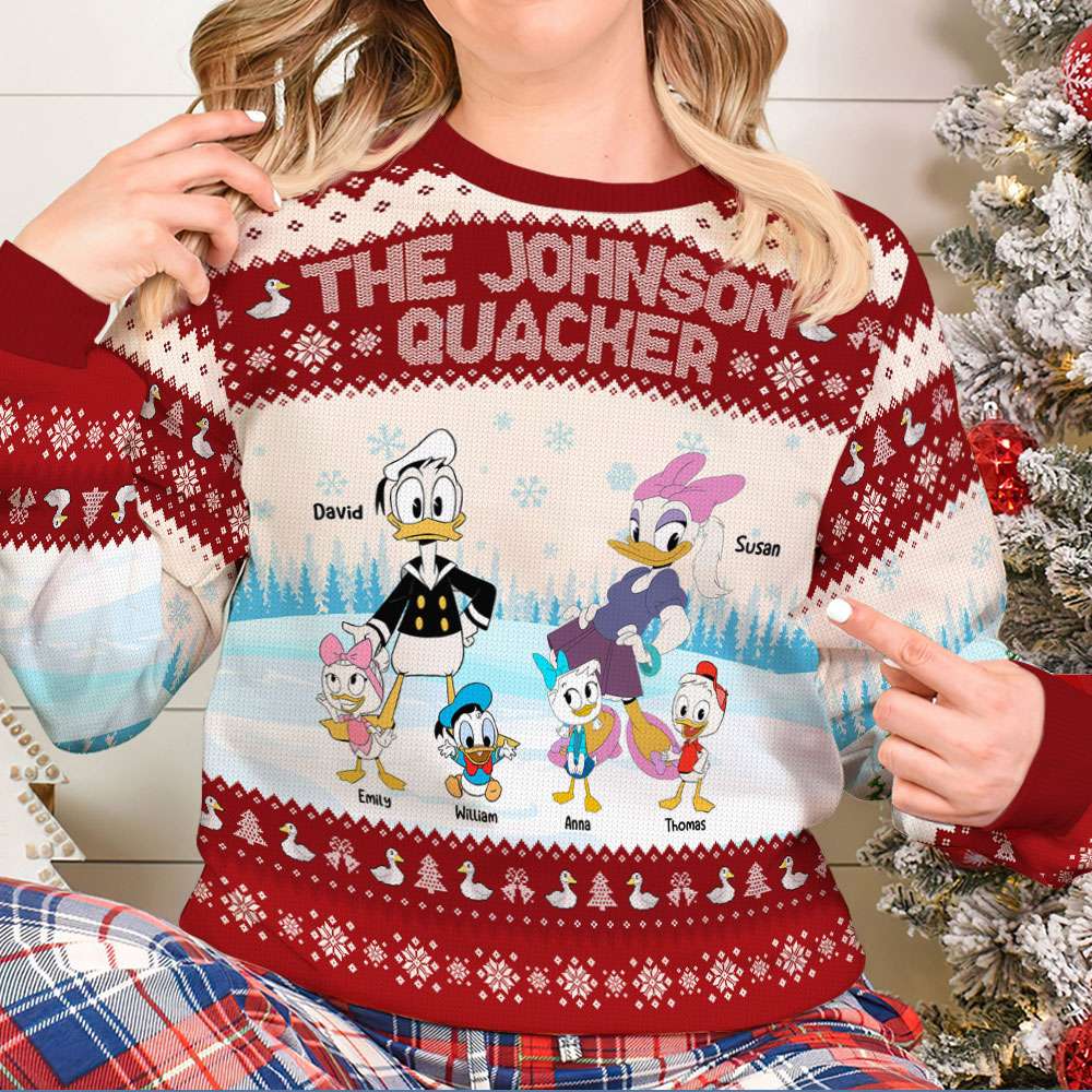 Personalized Family Christmas Sweater - The Quacker Design Ugly Christmas Sweater PopCulturePrints