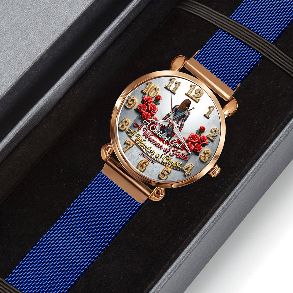 A Child of God – A Woman of Faith, A Warrior of Christ - Personalized Mesh Strap Quartz Watch for Christian Women Quartz Watch PopCulturePrints