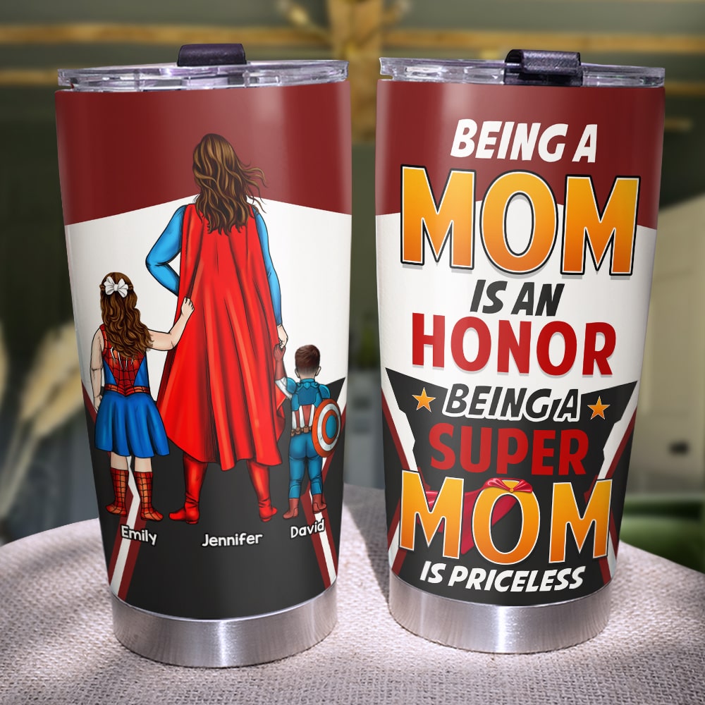 Super Mom Personalized Tumbler - Custom Names Tumbler Cup PopCulturePrints