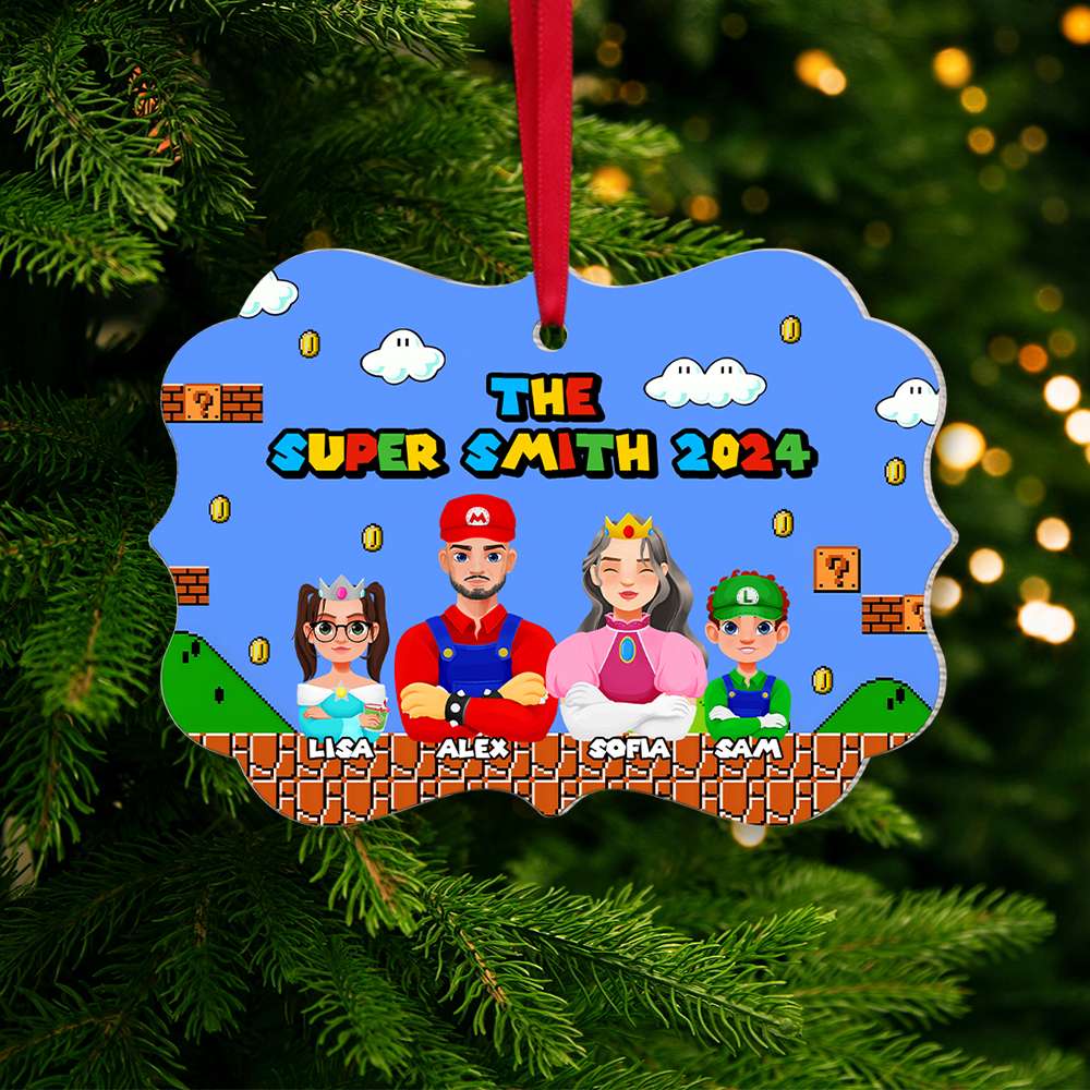 Personalized Super Family Christmas Ornament - Video Game Theme