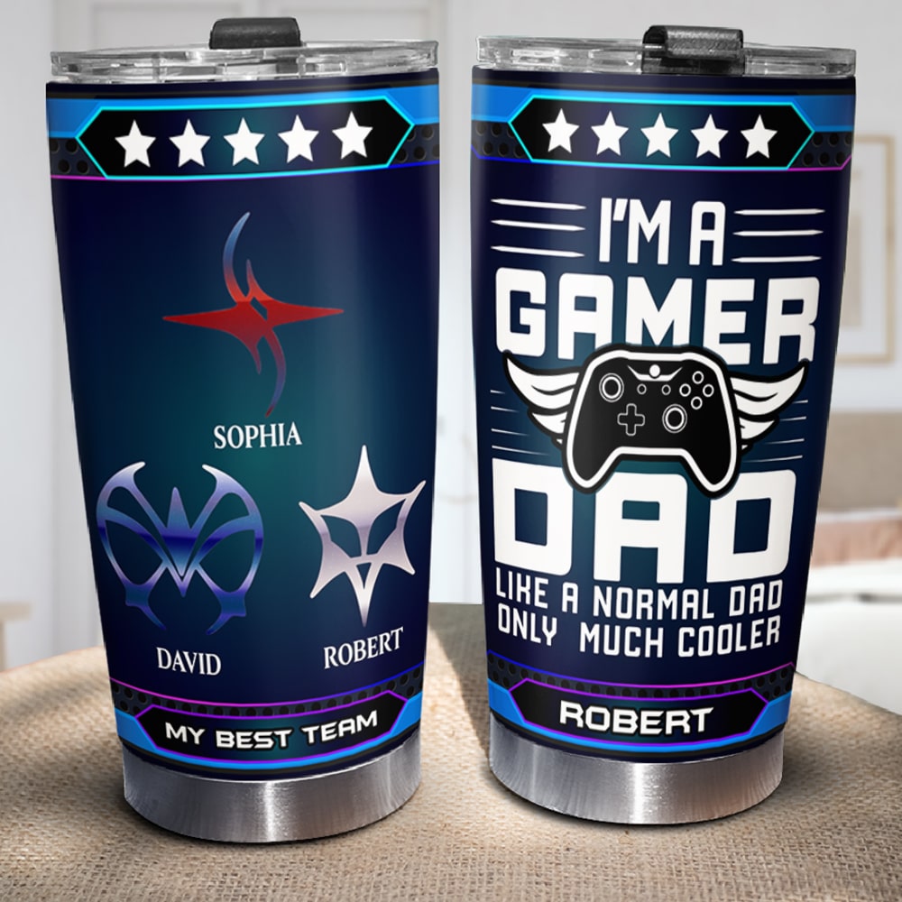 Personalized Gamer Dad Tumbler - Customizable Gift Tumbler Cup PopCulturePrints