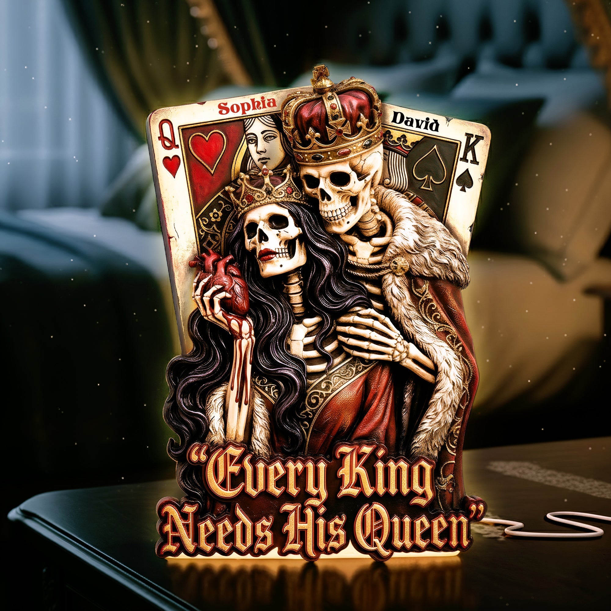 "Every King Needs His Queen" - Personalized Skeleton Couple Light Box - Perfect Gift for Couples Light Box PopCulturePrints
