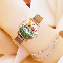Load image into Gallery viewer, Sisters Bloom with Love - Floral Mesh Strap Watch, Personalized Gift for Sisters Quartz Watch PopCulturePrints

