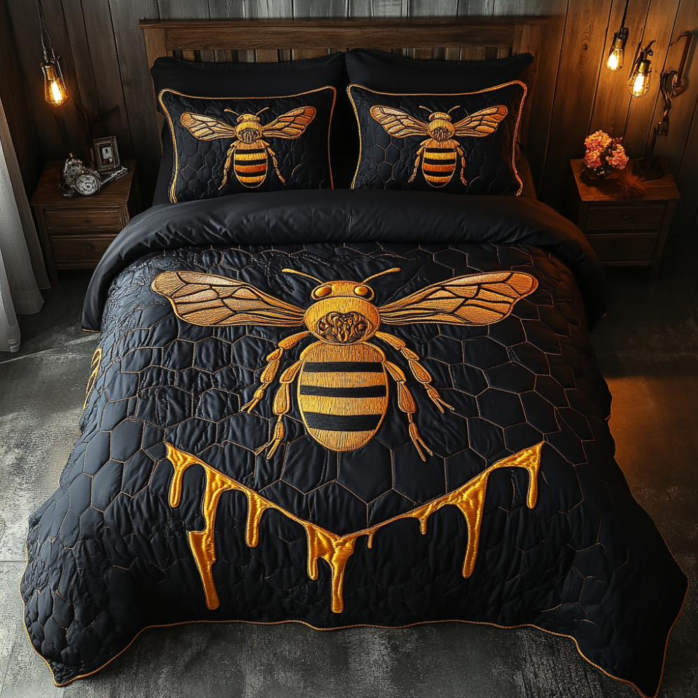Wings of Gold: Personalized Bee Lovers Quilt Bed Set Blanket PopCulturePrints