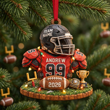 Load image into Gallery viewer, "Celebrate Every Victory" - Personalized Bulk Up Sport Wood Effect Ornament - Custom Gift for Sports Enthusiasts and Fans
