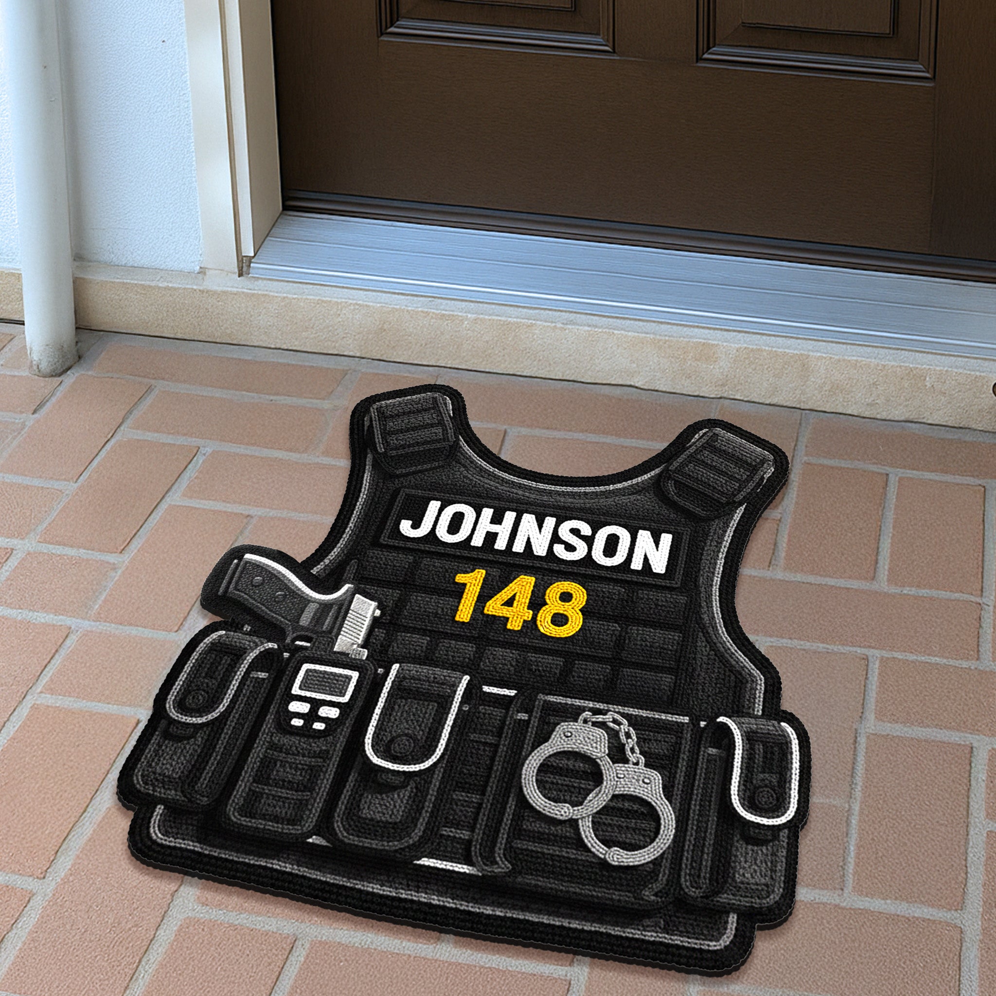 “Welcome Home, Officer” - Personalized Custom Shape Doormat for Police Lovers Doormat PopCulturePrints