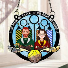 Load image into Gallery viewer, Personalized Quidditch Themed Ornament - &#39;He Made His Catch, She Found Her Keeper&#39;
