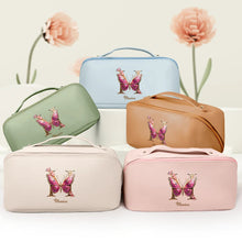 Load image into Gallery viewer, Embrace Elegance: Flower Butterfly Monogram - Personalized Leather Makeup Bag Leather Makeup Bag PopCulturePrints
