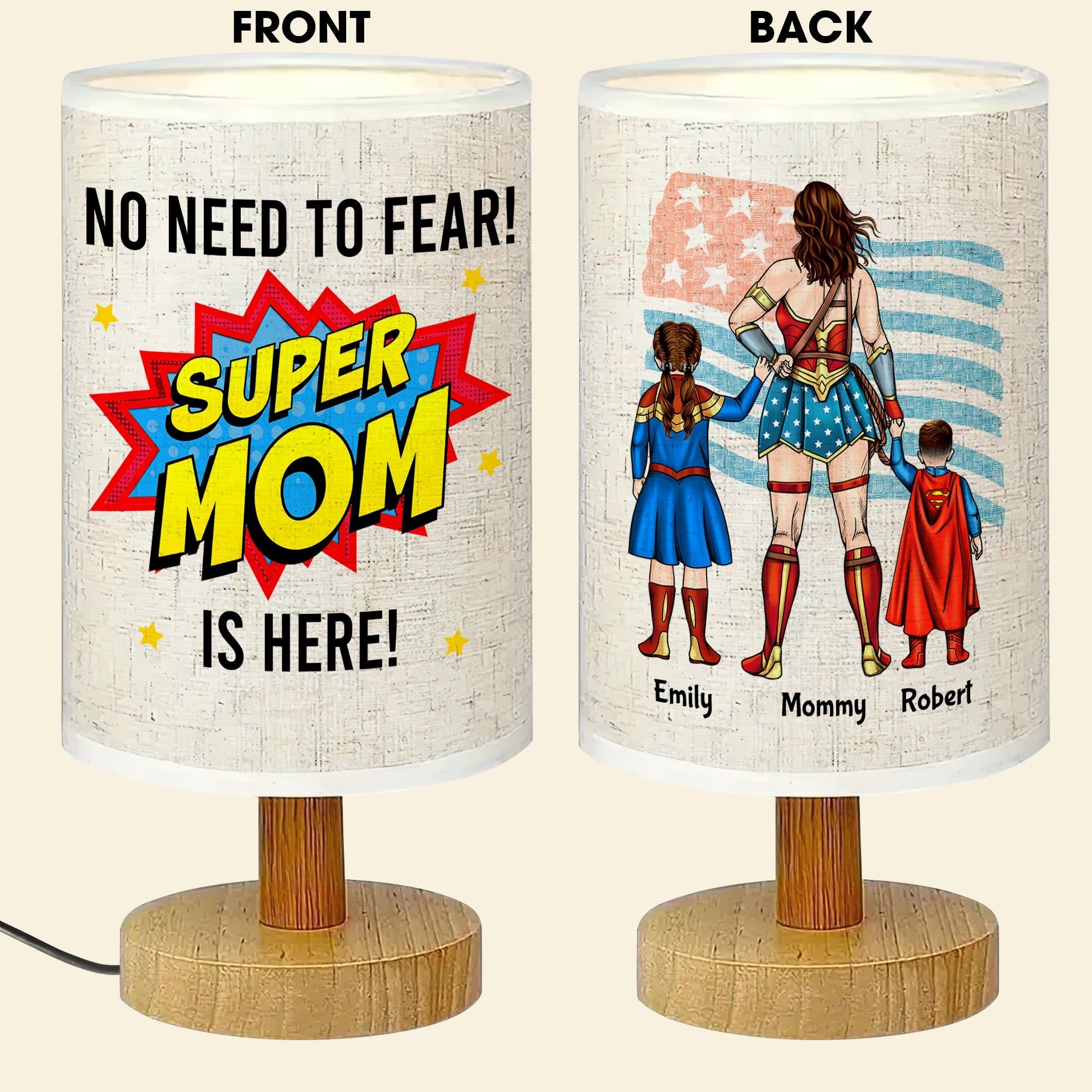 "No Need to Fear, Super Mom is Here!" - Personalized Table Lamp - Perfect Gift for Mom, Grandma, and More Table Lamp PopCulturePrints