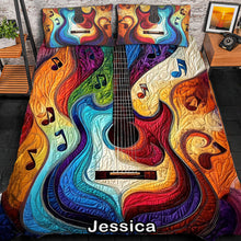 Load image into Gallery viewer, Personalized Colorful Rainbow Guitar Quilt Set for Music Lovers Blanket PopCulturePrints
