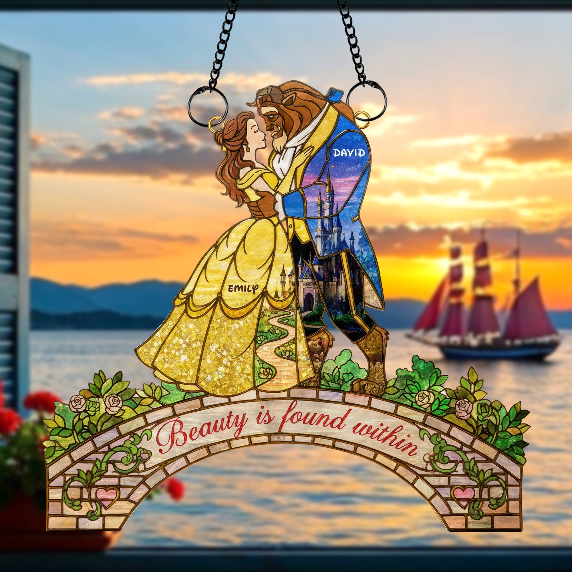 "Beauty is found within" - Romantic Couple Suncatcher Ornament - Personalized Gift for Couples, Friends, and Loved Ones Ornament PopCulturePrints