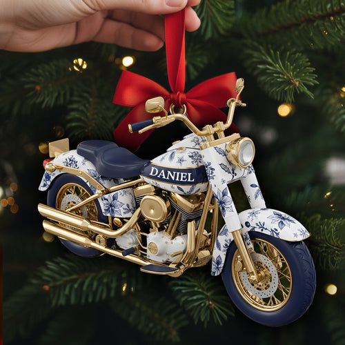 Ride in Style: Personalized Motorcycle Toile de Jouy Christmas Ornament - A Unique Gift for Bikers Ornament PopCulturePrints