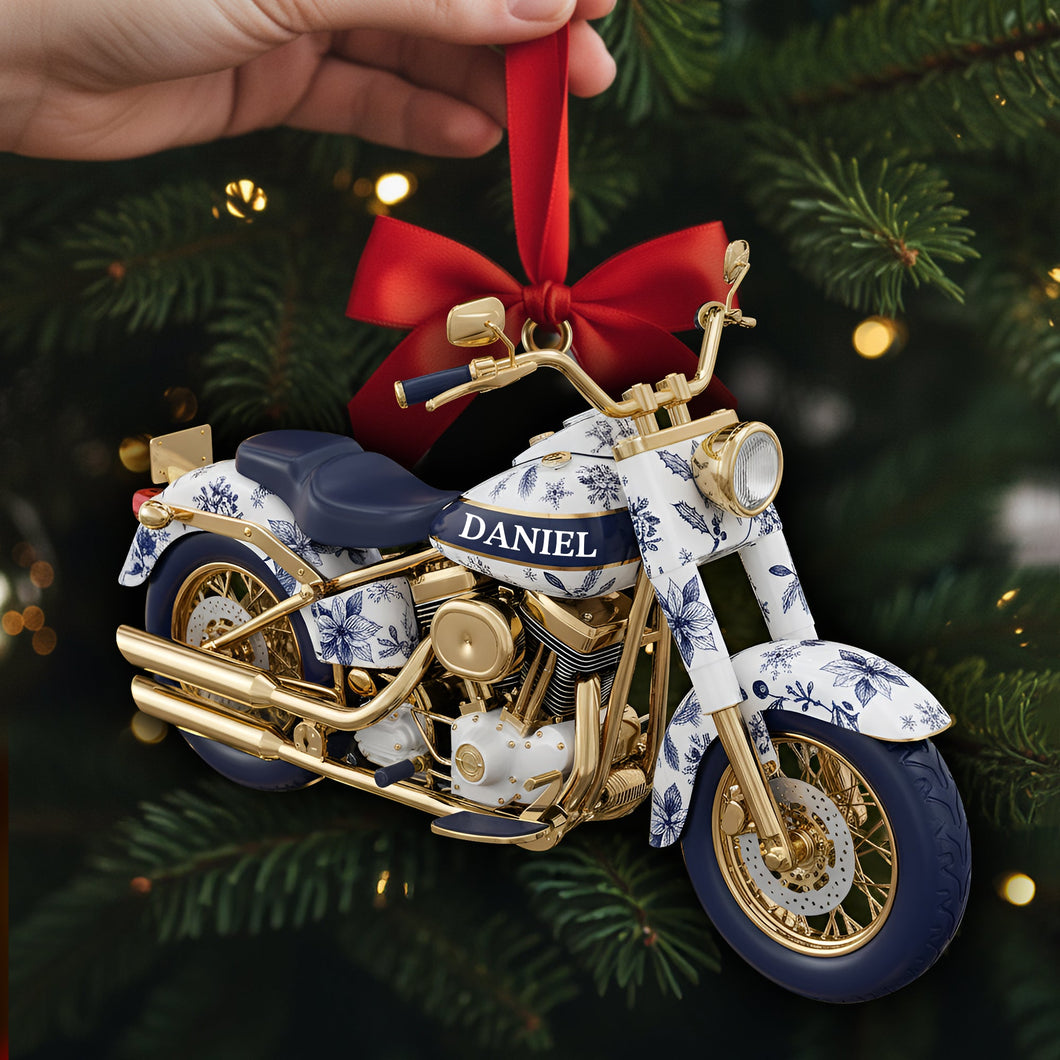 Ride in Style: Personalized Motorcycle Toile de Jouy Christmas Ornament - A Unique Gift for Bikers Ornament PopCulturePrints