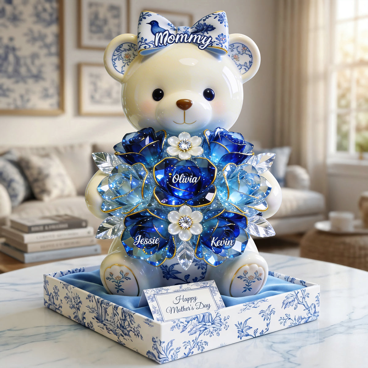 "A Mom's Love is Forever" - Sweet Bear Toile de Jouy Acrylic Plaque - Personalized Gifts for Mom, Grandma, and Loved Ones Shaped Plaques PopCulturePrints