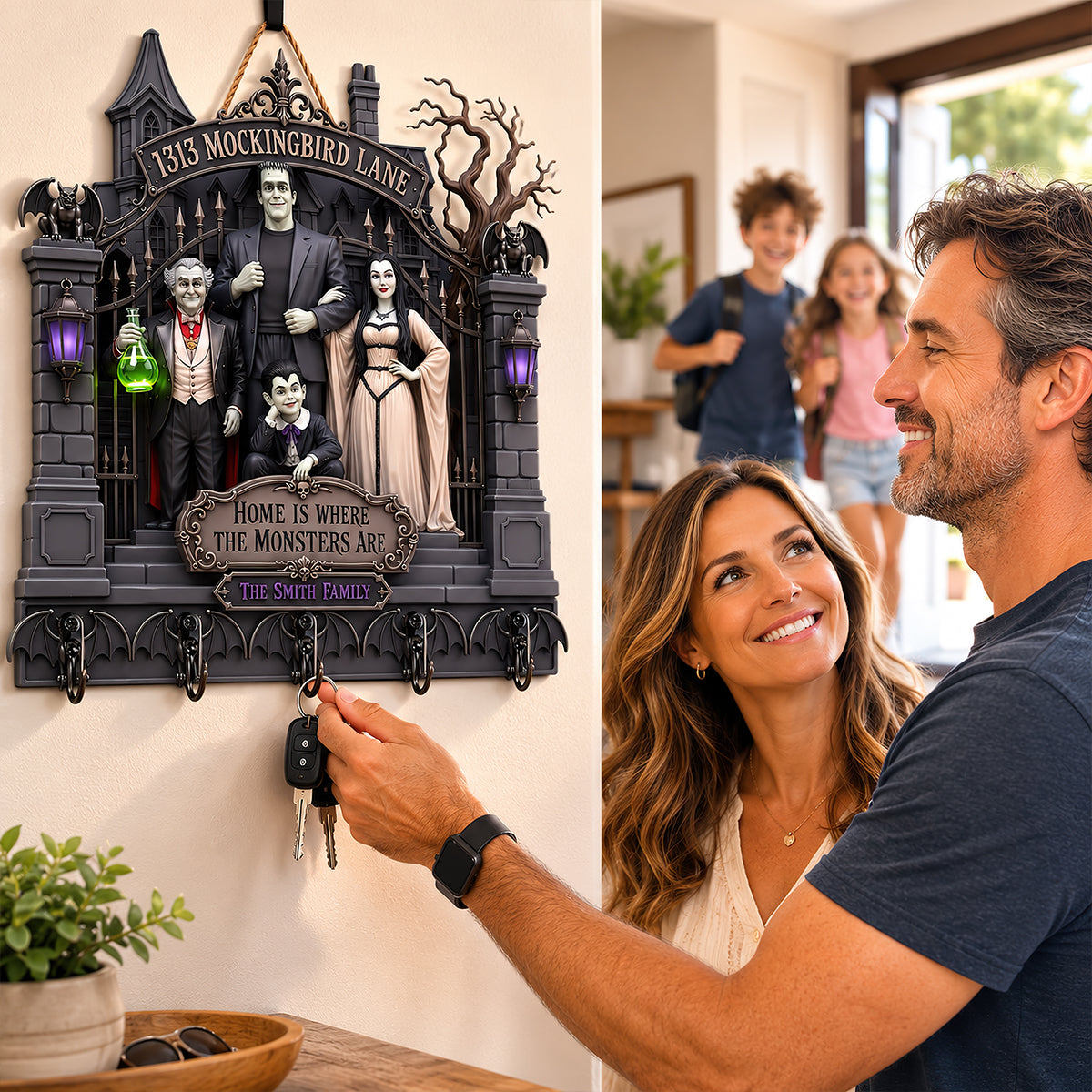 Home is Where the Monsters Are - Gothic Family Acrylic Key Hanger | Personalized Gifts for Family