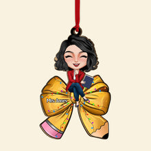 Load image into Gallery viewer, Personalized Teacher Ornament - Custom Coquette Bow Gift Ornament PopCulturePrints
