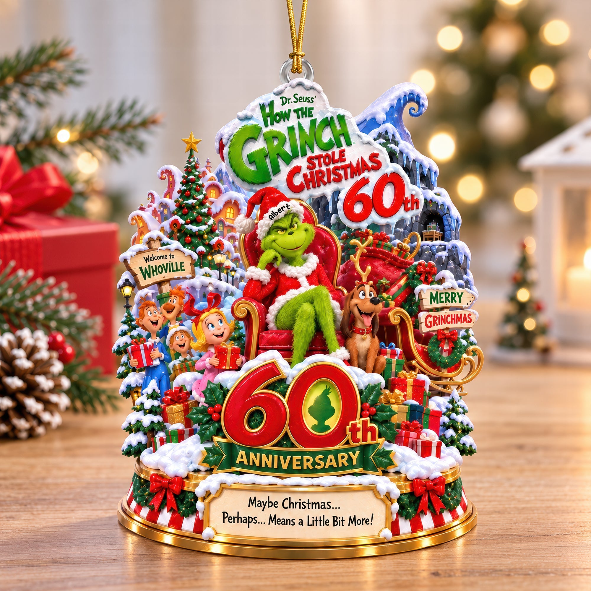 Celebrate with Grinch - Personalized 60th Anniversary Acrylic Ornament | Perfect Christmas Gift