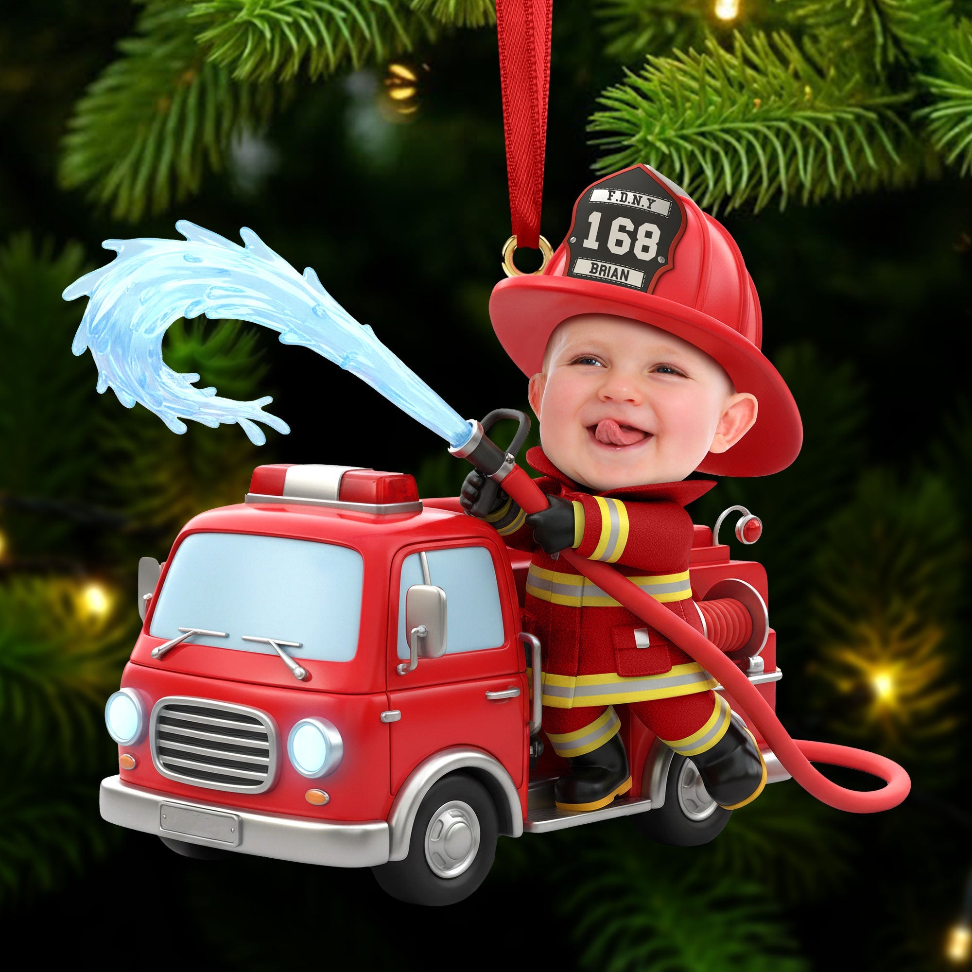 “Ignite Joy This Christmas!” - Firefighter Kid Ornament - Custom Photo Gift Ornament PopCulturePrints