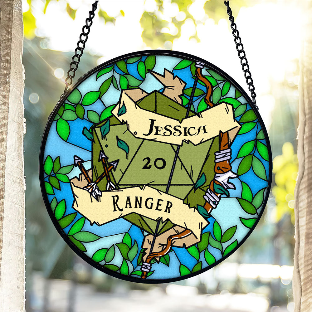 Personalized Stained Glass Suncatcher for Fantasy Role-playing Game Fans