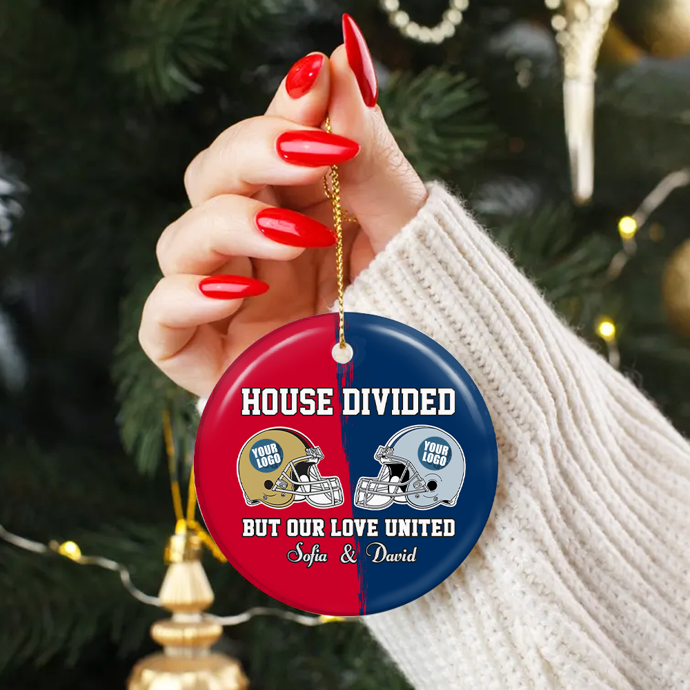 Custom Football Couple Ornament | House Divided, Love United - Valentine's Day Gifts Ornament PopCulturePrints