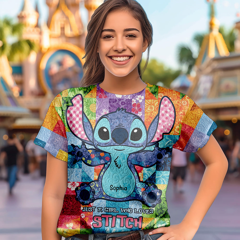 “Just A Girl Who Loves Stitch” - Personalized Cute Blue Monster Shirt - Custom Gifts for Movie Lovers AOP Products PopCulturePrints