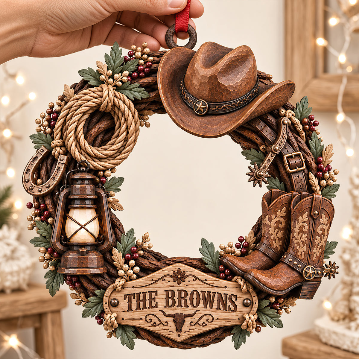 Cowboy Wooden Wreath Acrylic Ornament - Personalized Christmas Gifts 05ttdt091026 Ornament PopCulturePrints