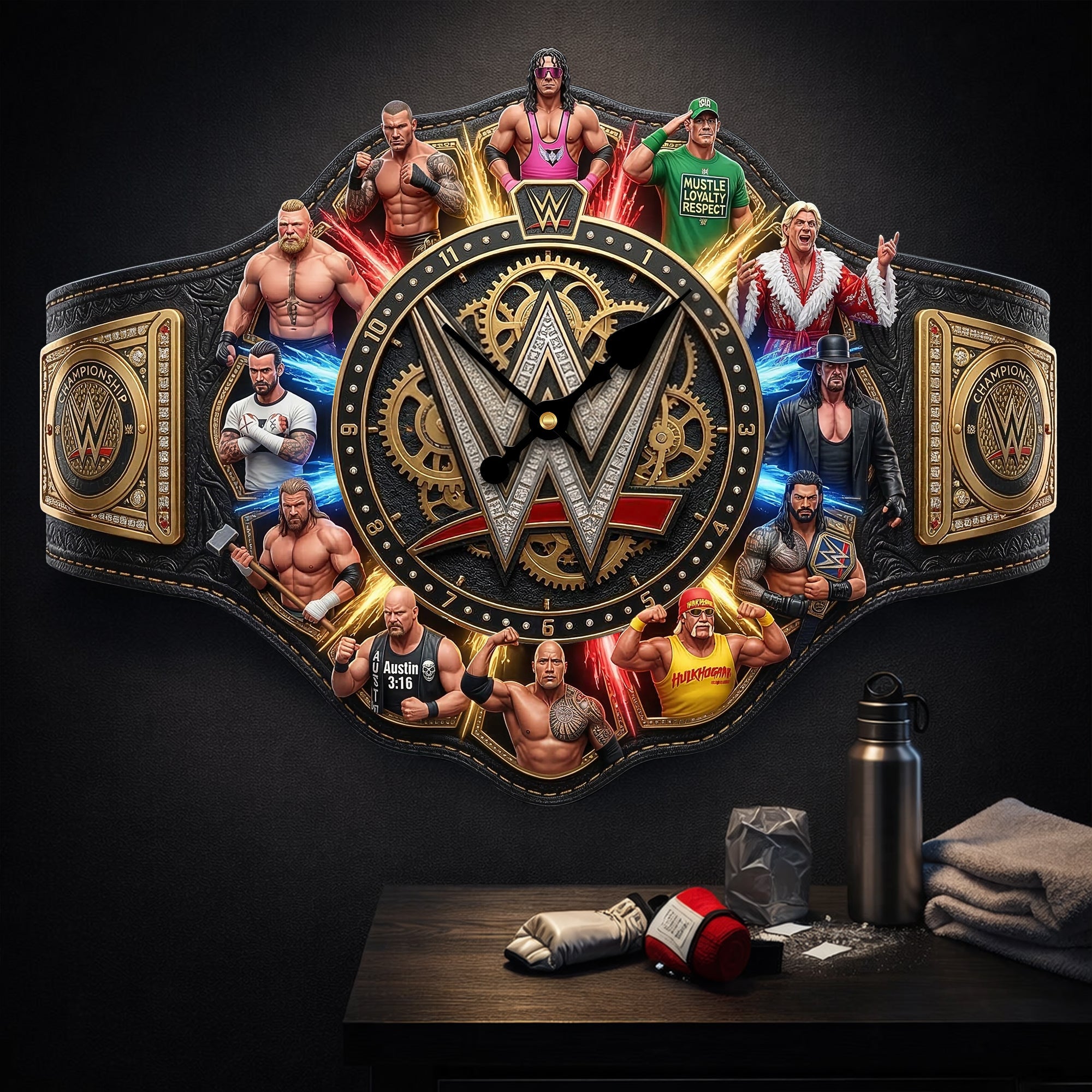 Keep Time with Power: Arena Fighter Champions Personalized Wall Clock - Unique Gift for WWE Fans and Collectors Hanging Wall Clock PopCulturePrints