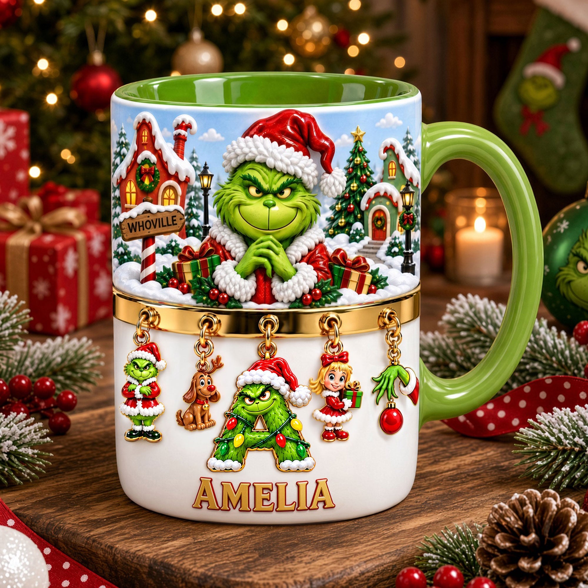 Holiday Mischief: Grinch Inspired Personalized Accent Mug - Ideal Christmas Gift for Friends and Family Coffee Mug PopCulturePrints