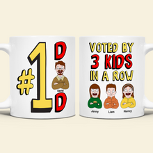 Load image into Gallery viewer, #1 Dad Coffee Mug - Voted by 3 Kids in a Row - Personalized Gift for Dads Coffee Mug PopCulturePrints
