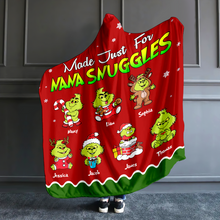 Load image into Gallery viewer, Personalized Green Monster Christmas Hooded Blanket for Grandma Blanket PopCulturePrints
