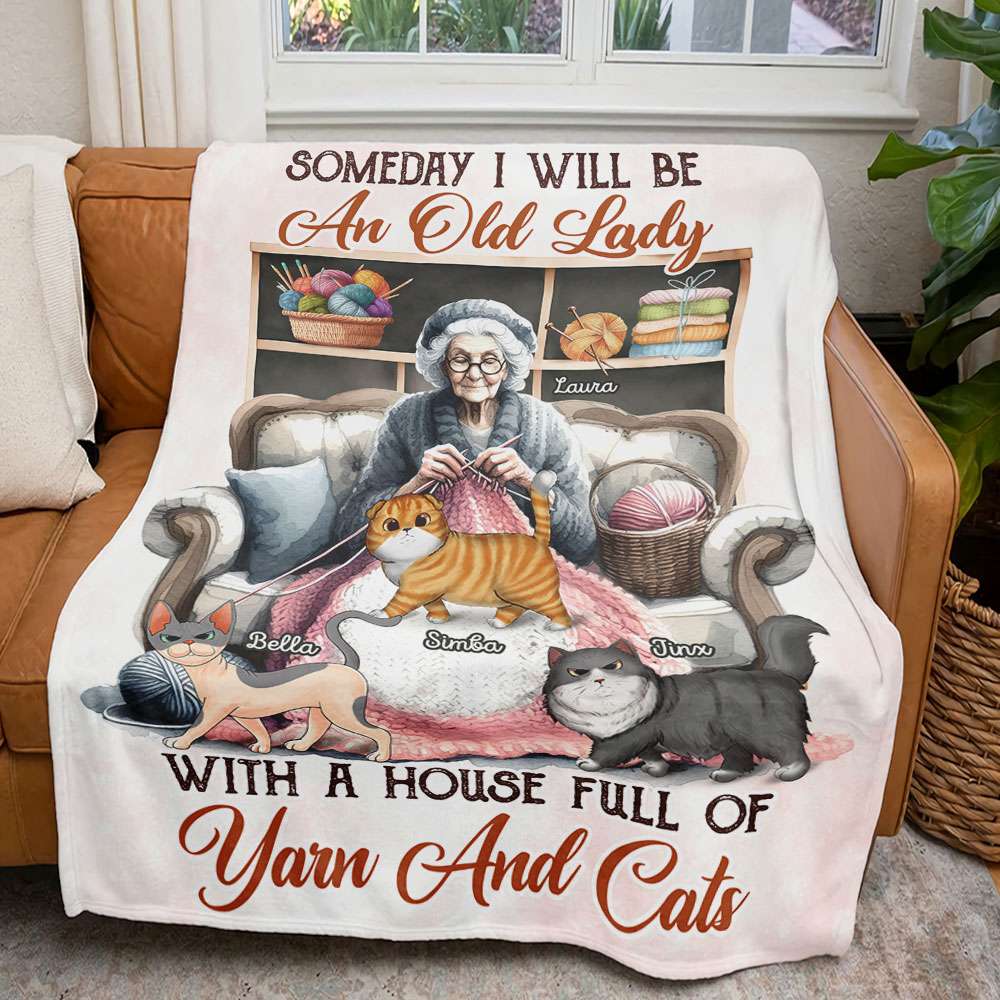 Personalized Cozy Blanket for Knitting Cat Lady - Customizable with Names