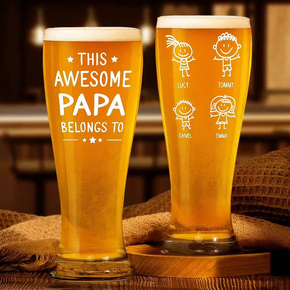 This Dad Belongs To Papa - Personalized Pilsner Glass for Father's Day Pilsner Glass PopCulturePrints