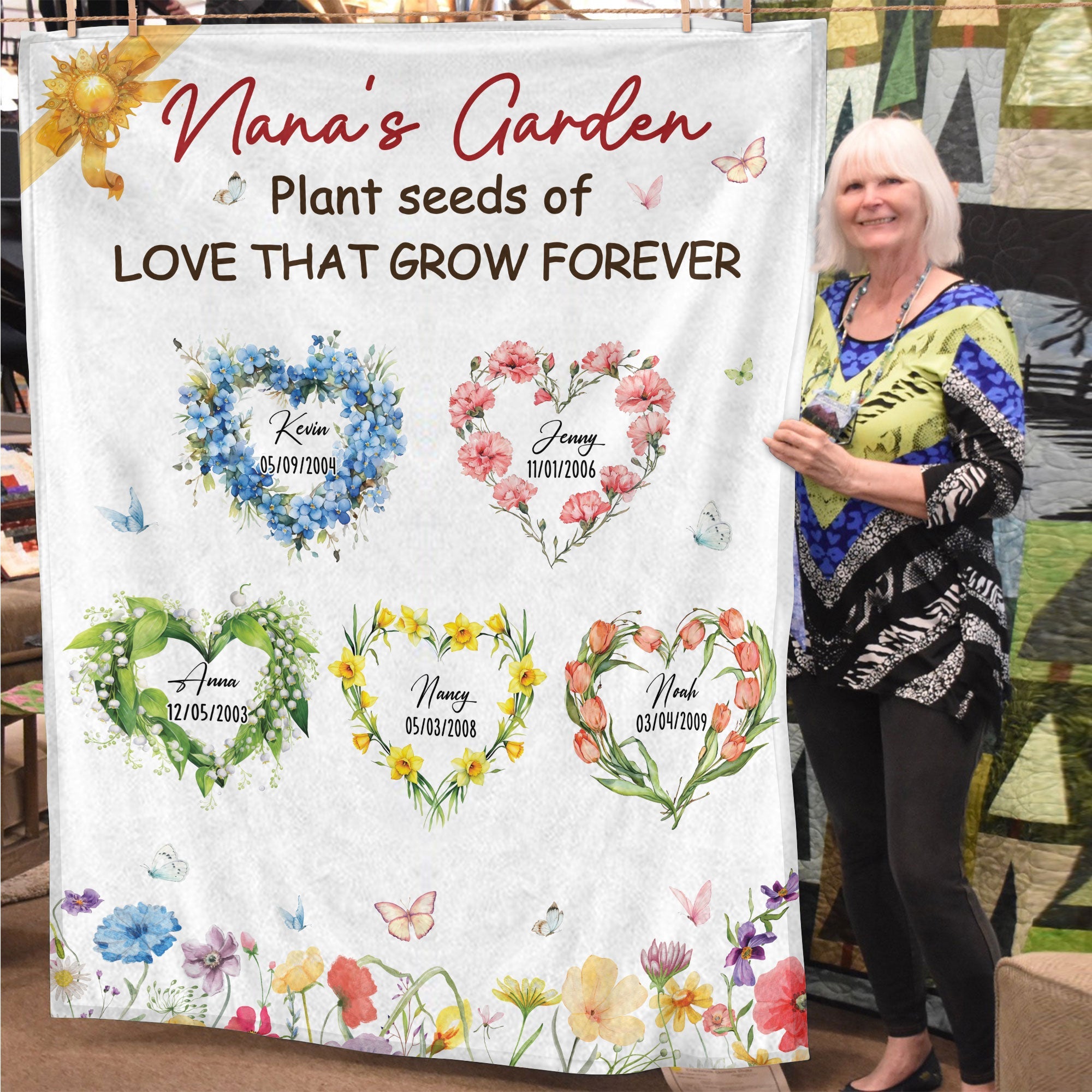 "Plant seeds of LOVE THAT GROW FOREVER" - Personalized Blanket for Mom & Grandma Blanket PopCulturePrints