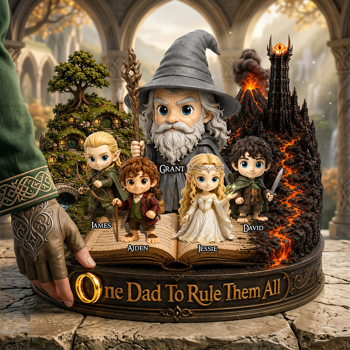 One Dad To Rule Them All - Personalized Dad's Legendary Quest Plaque - Perfect Gift for Dads, Grandpas, and More Shaped Plaques PopCulturePrints